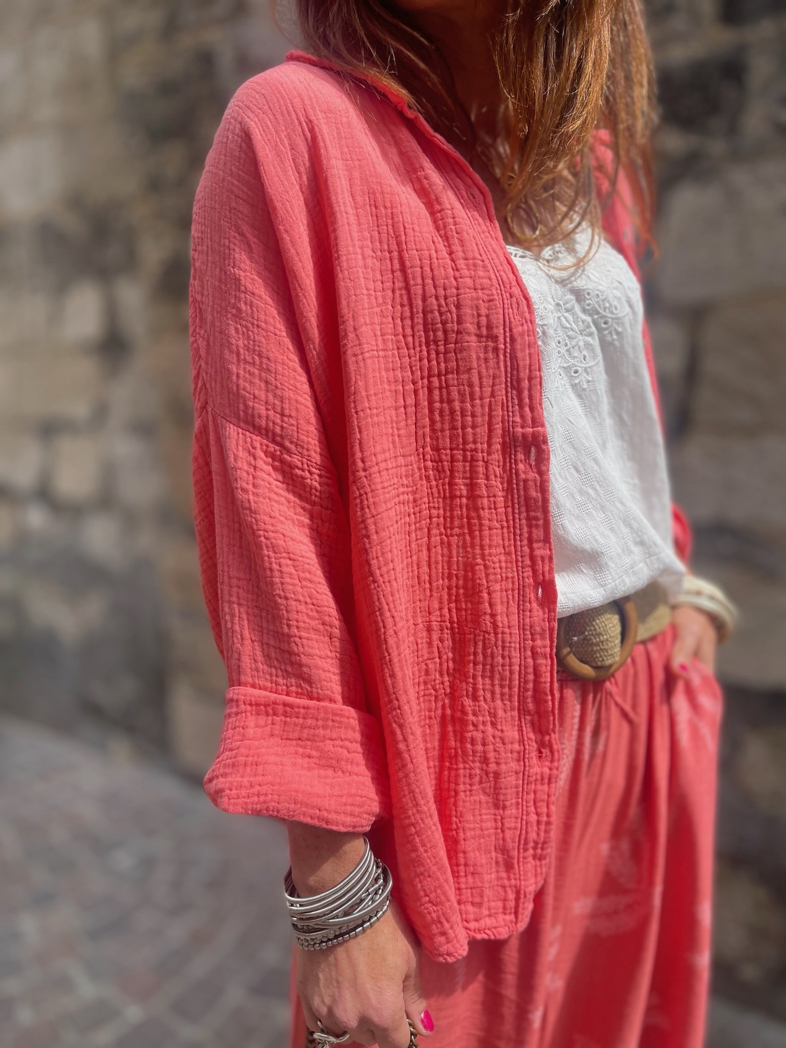 Chemise gaze corail