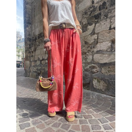 Pantalon palmier corail