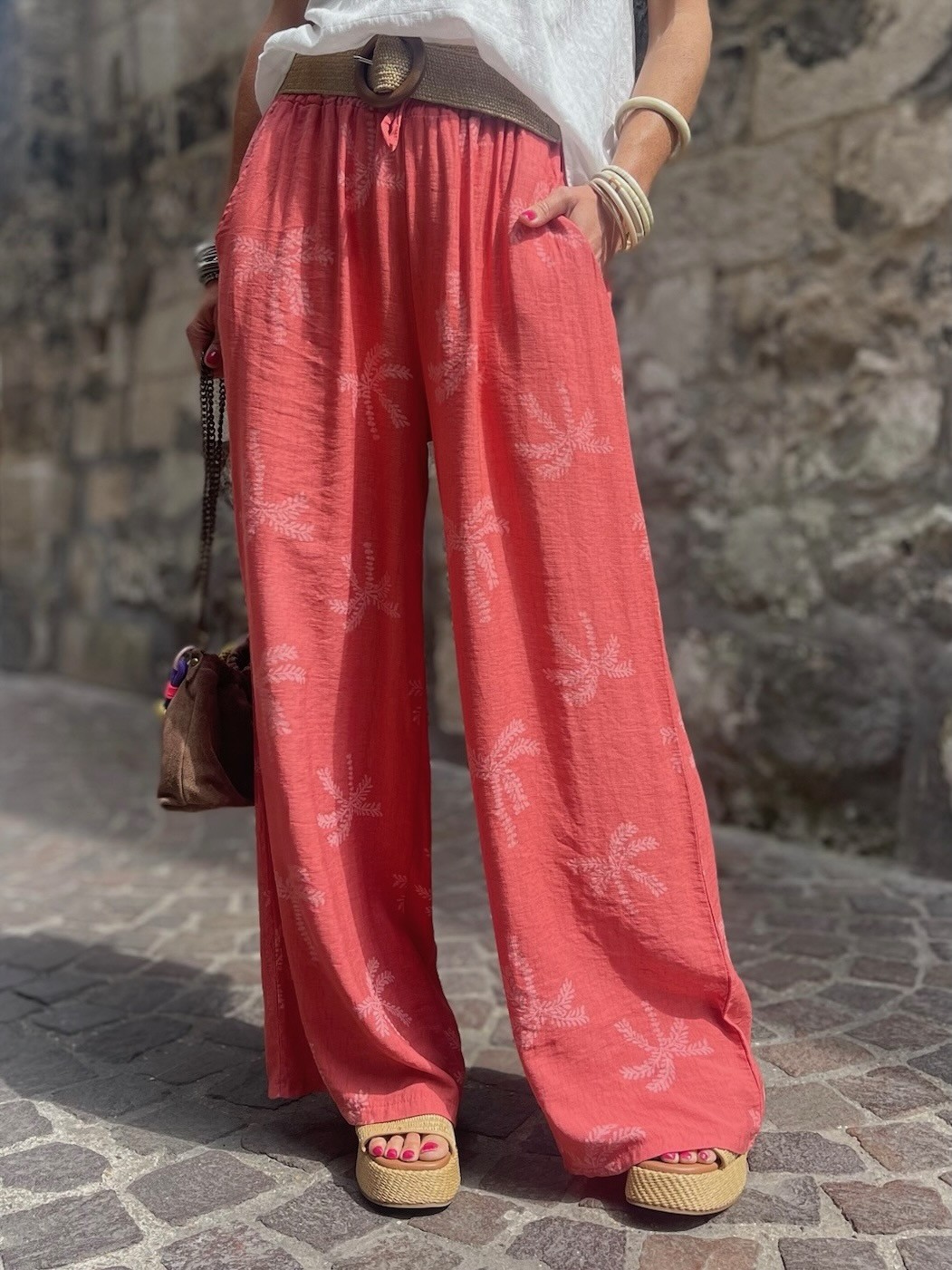 Pantalon palmier corail