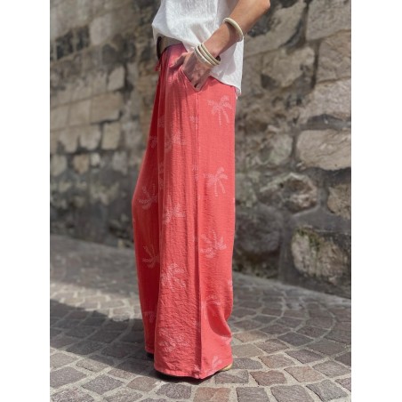 Pantalon palmier corail