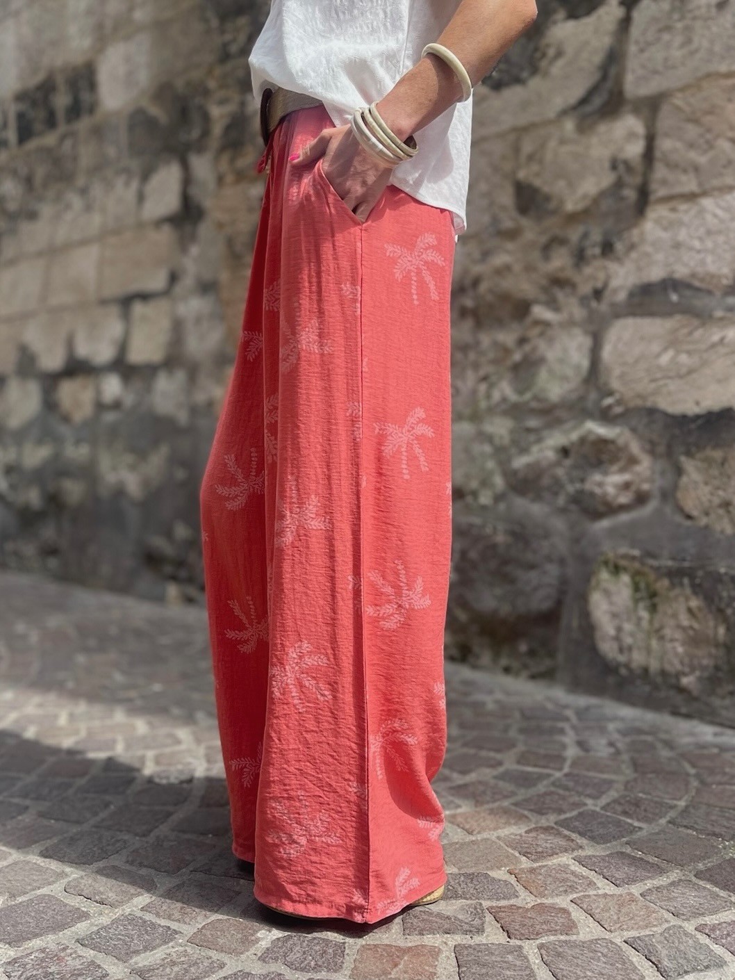 Pantalon palmier corail