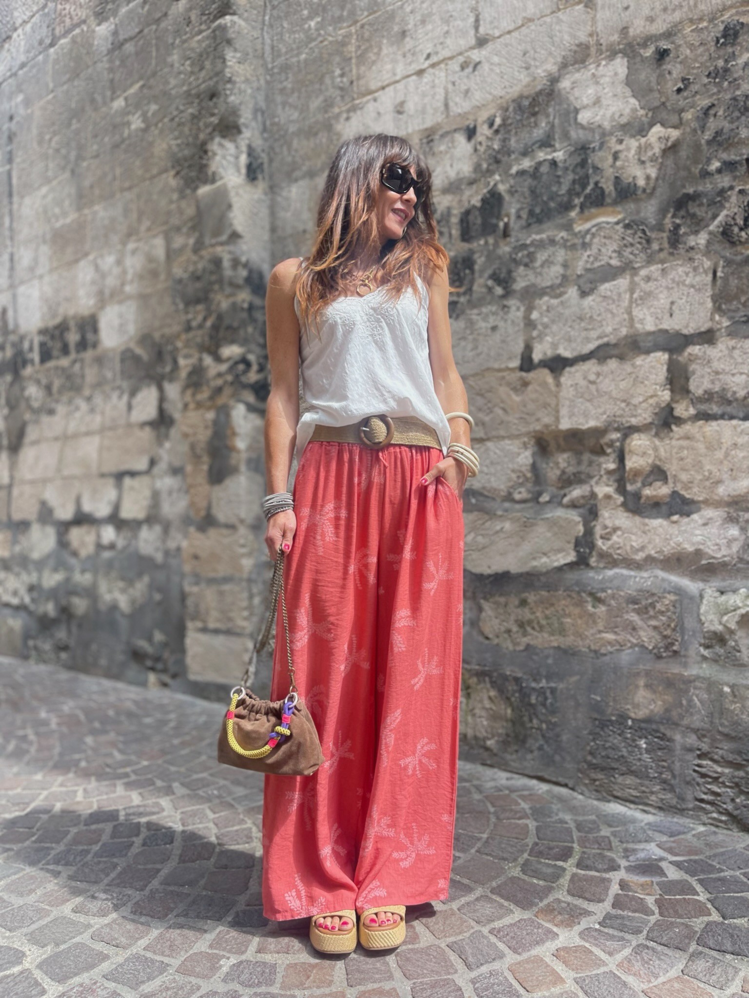 Pantalon palmier corail