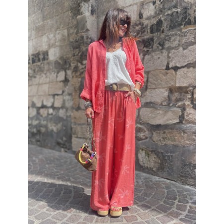 Pantalon palmier corail