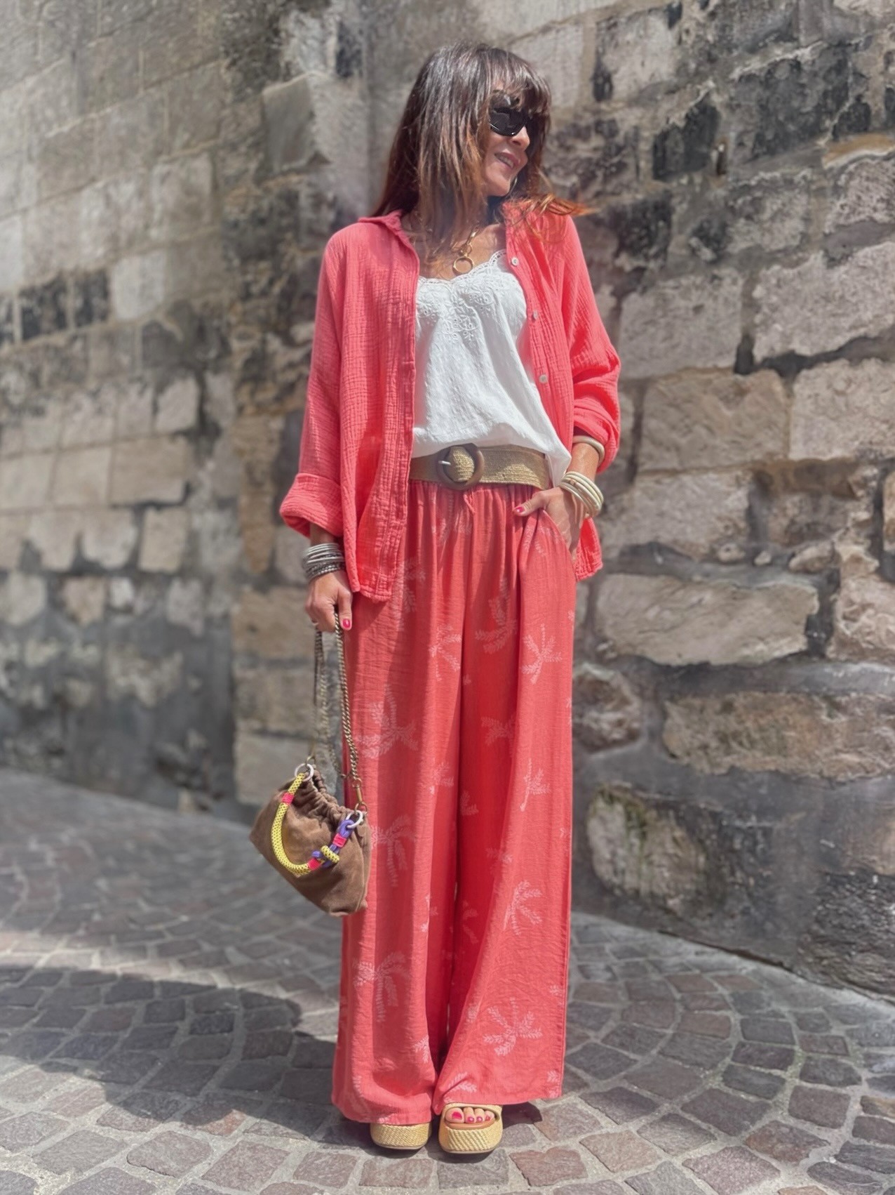 Pantalon palmier corail