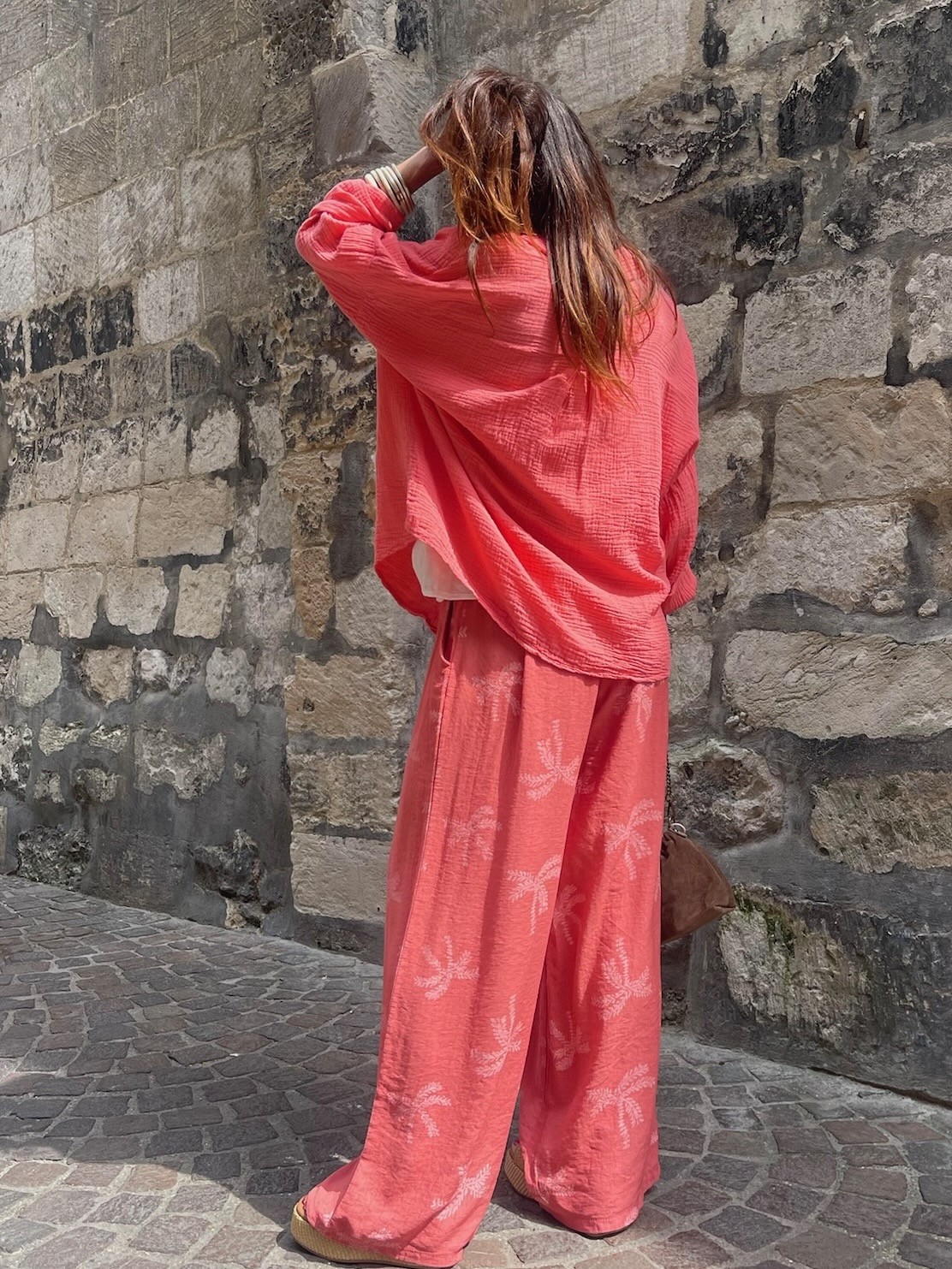 Pantalon palmier corail