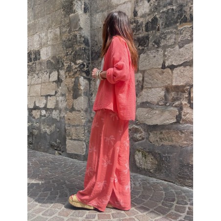 Pantalon palmier corail