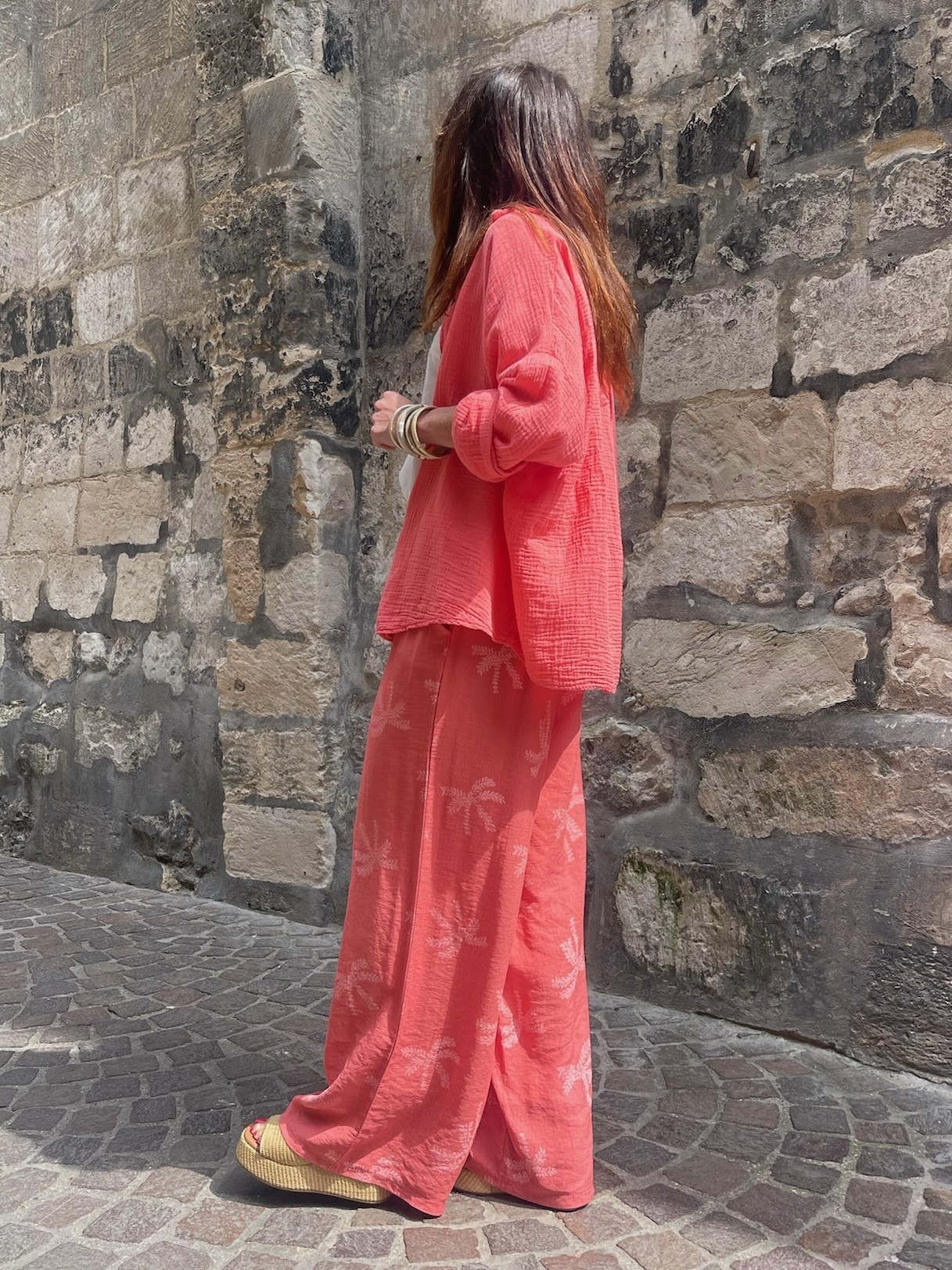 Pantalon palmier corail