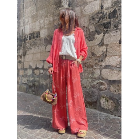 Pantalon palmier corail