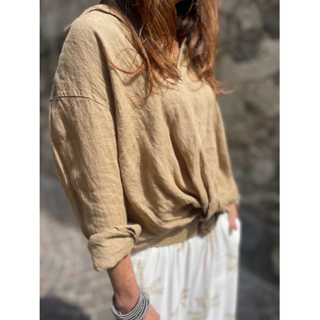 Chemise lin camel noeud