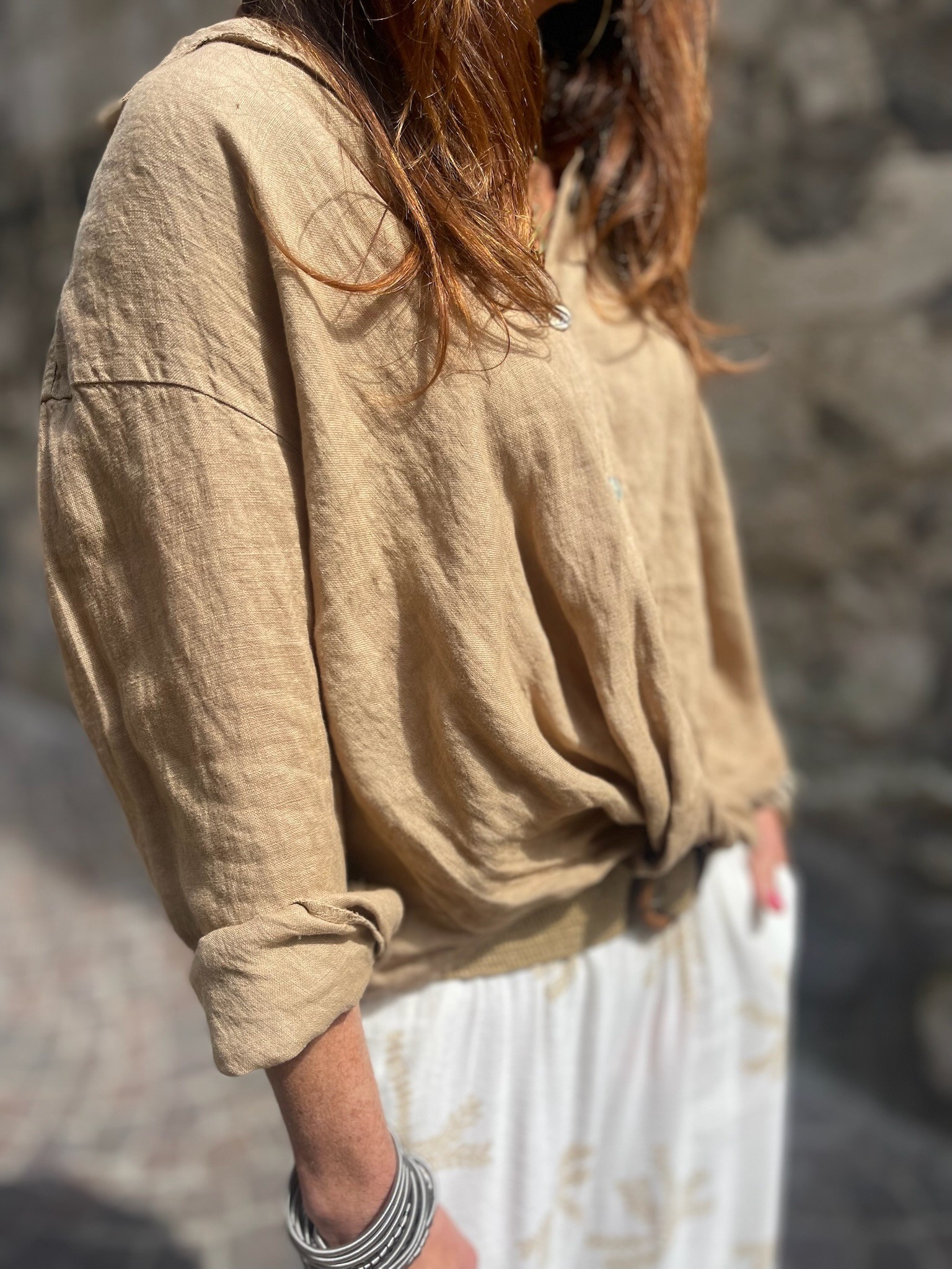 Chemise lin camel noeud