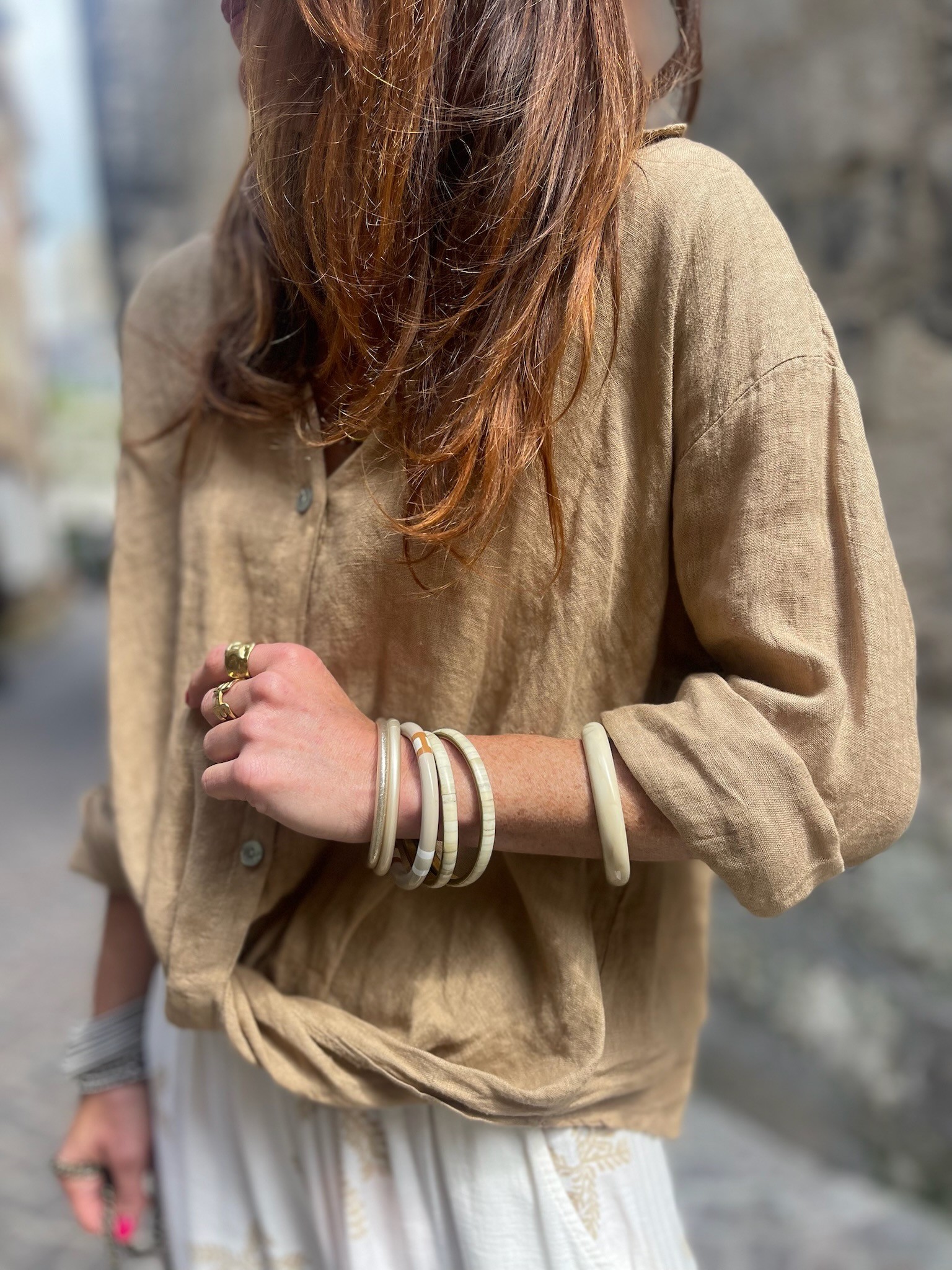 Chemise lin camel noeud
