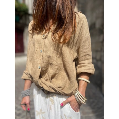 Chemise lin camel noeud
