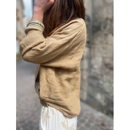 Chemise lin camel noeud