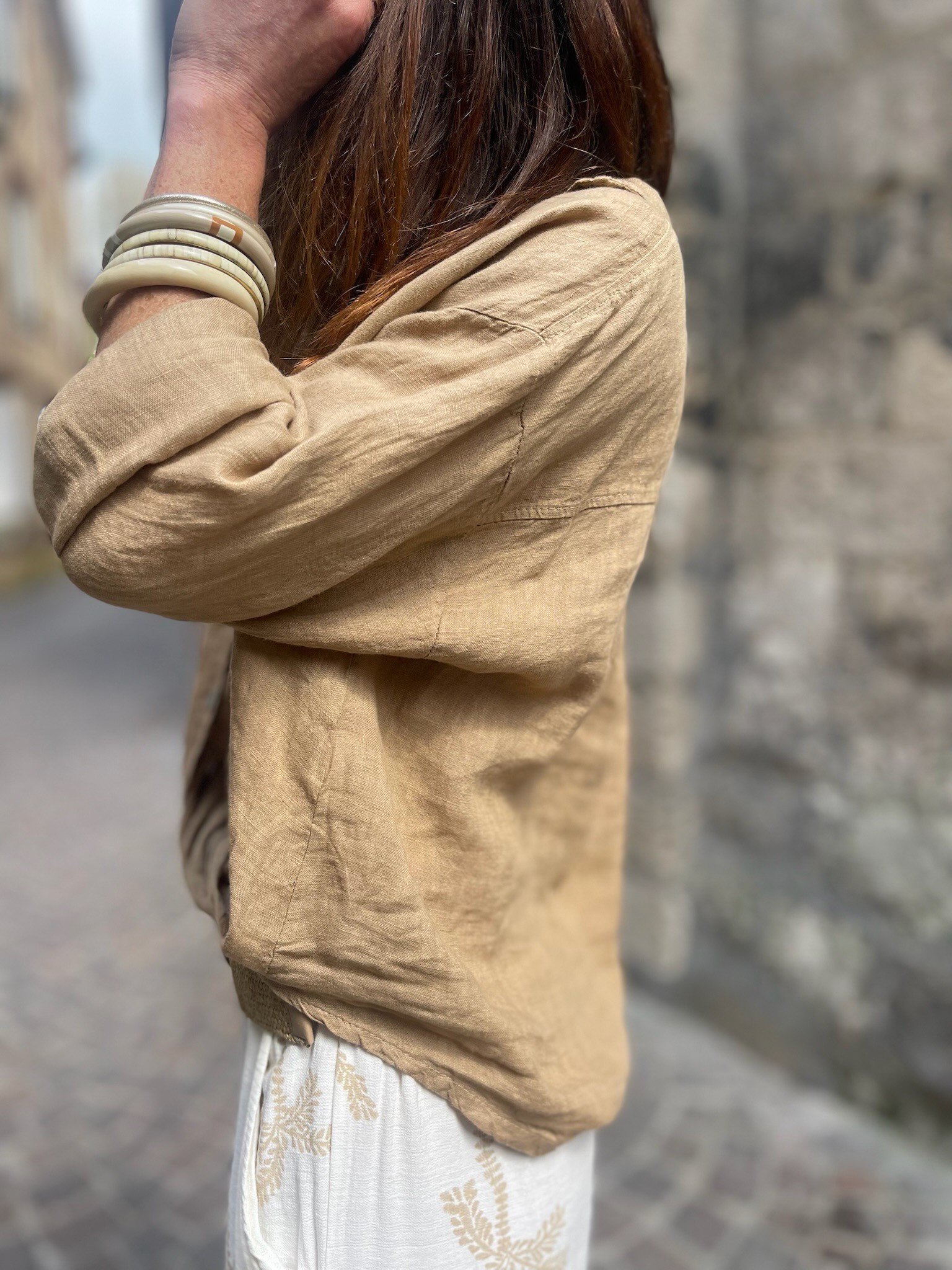 Chemise lin camel noeud