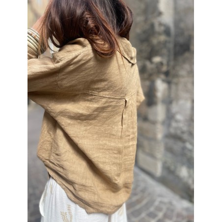 Chemise lin camel noeud