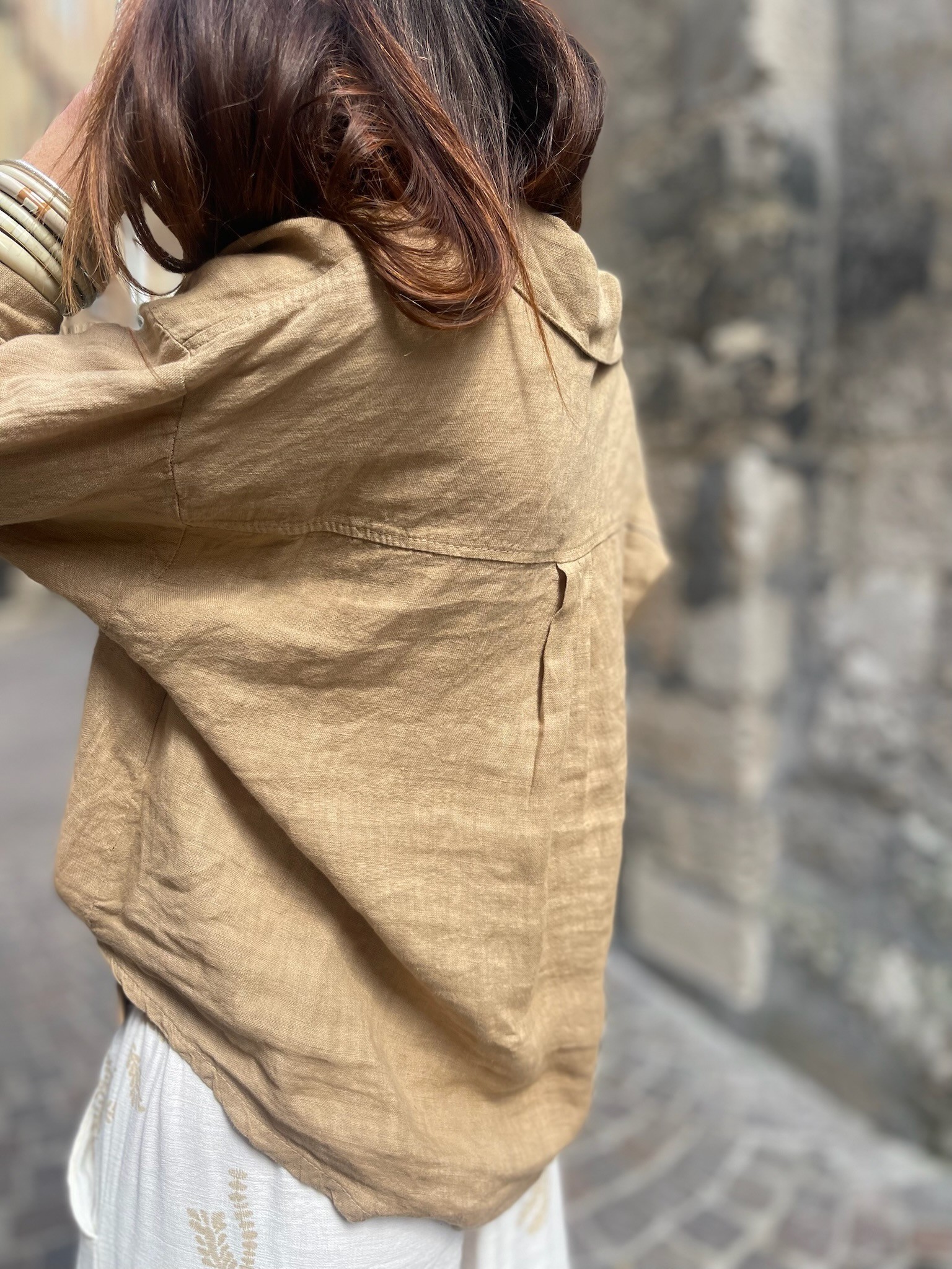 Chemise lin camel noeud