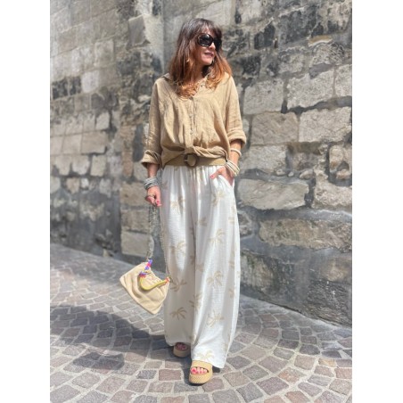 Chemise lin camel noeud