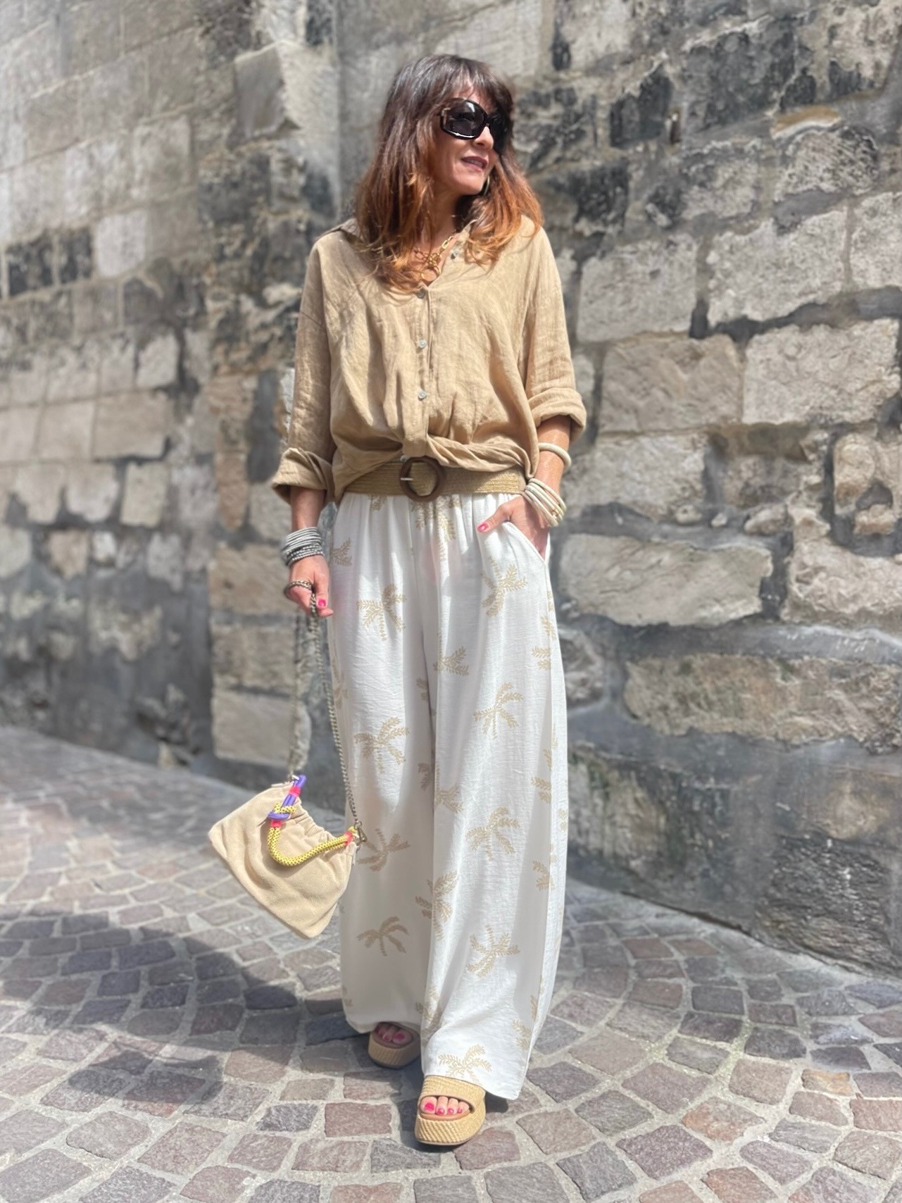 Chemise lin camel noeud