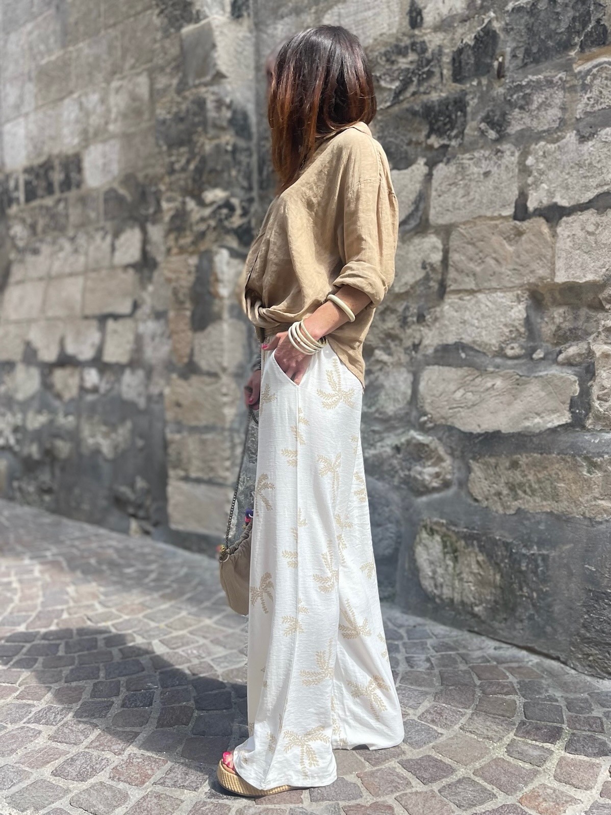Chemise lin camel noeud
