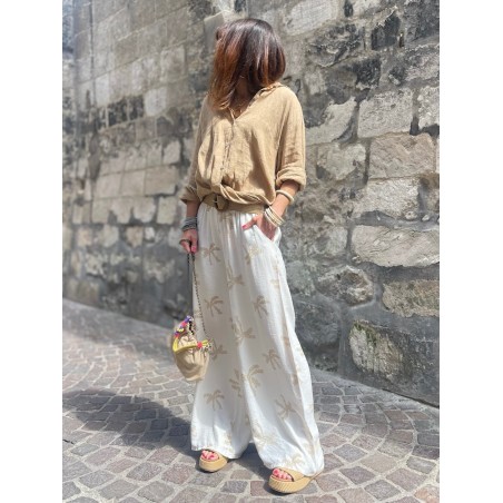 Chemise lin camel noeud