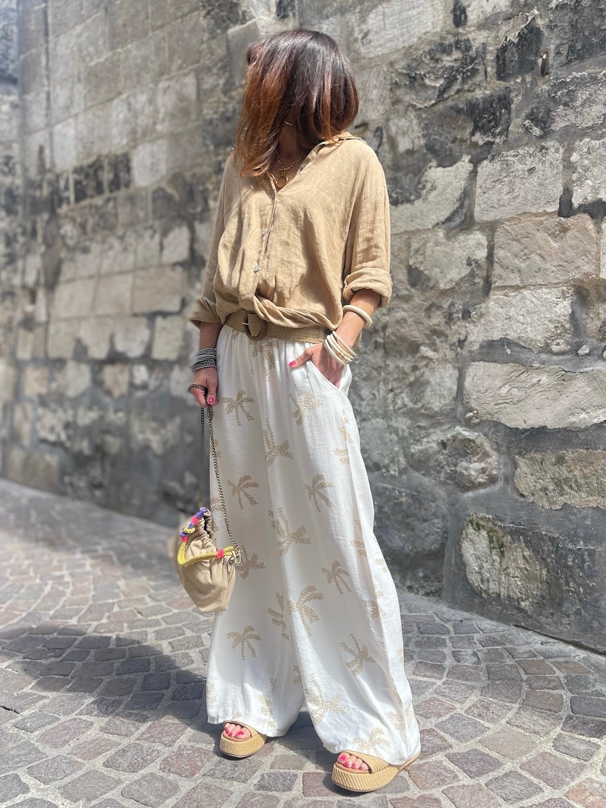 Chemise lin camel noeud