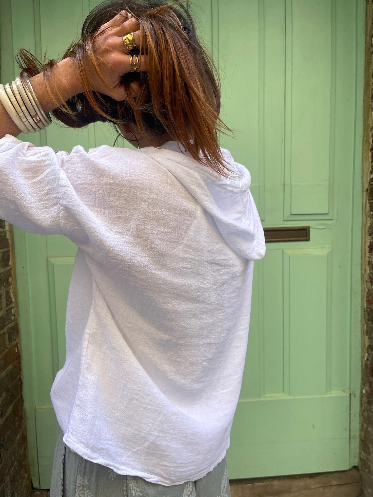 Veste capuche lin blanc