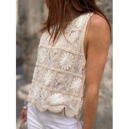 Top crochet beige