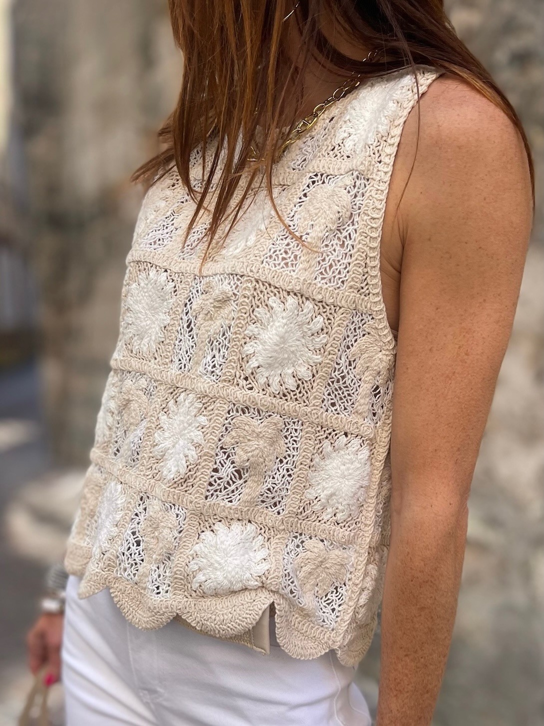 Top crochet beige