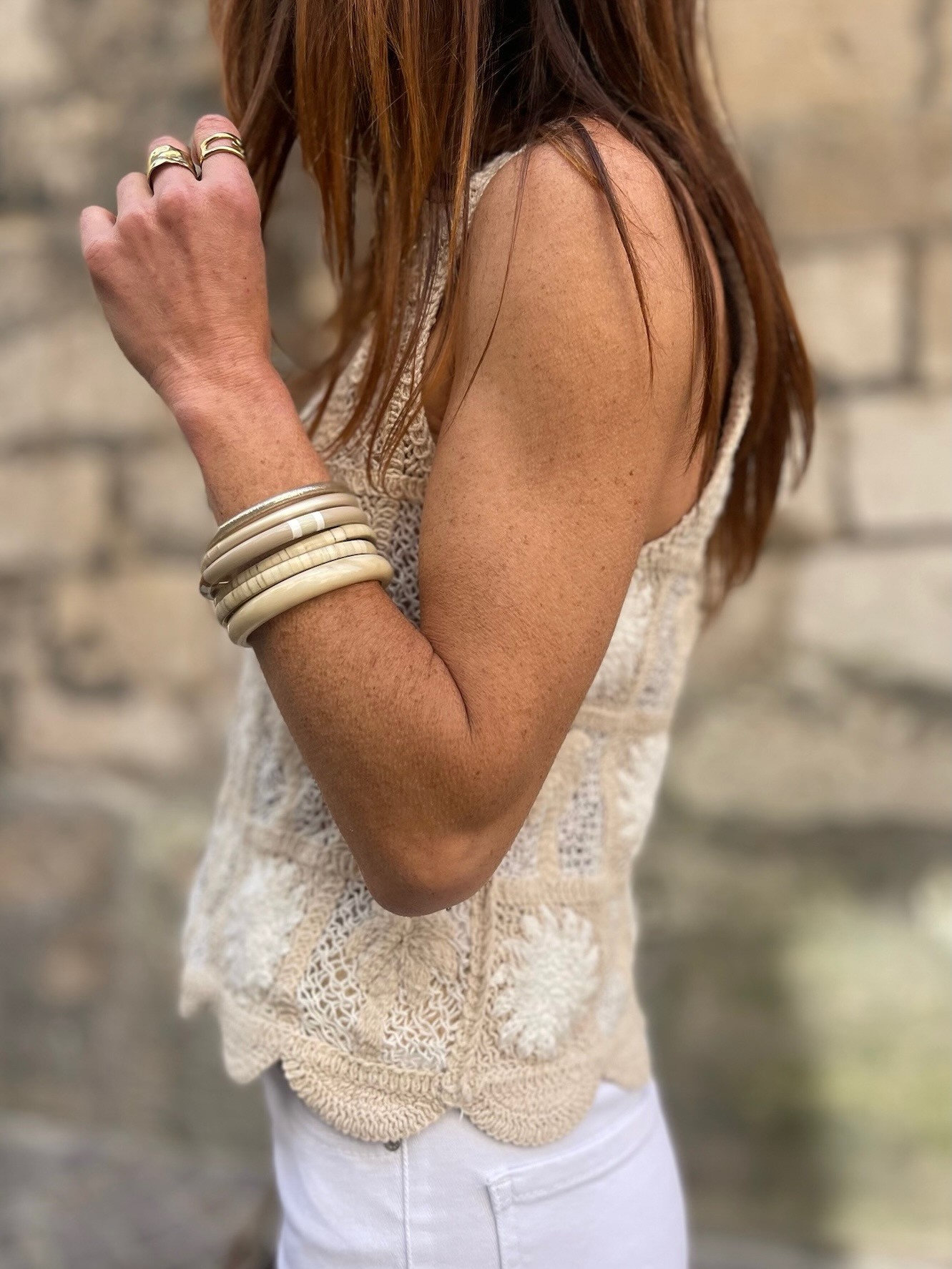Top crochet beige