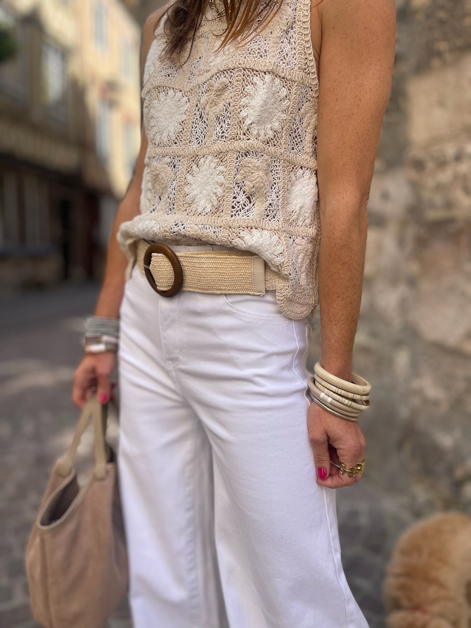 Top crochet beige