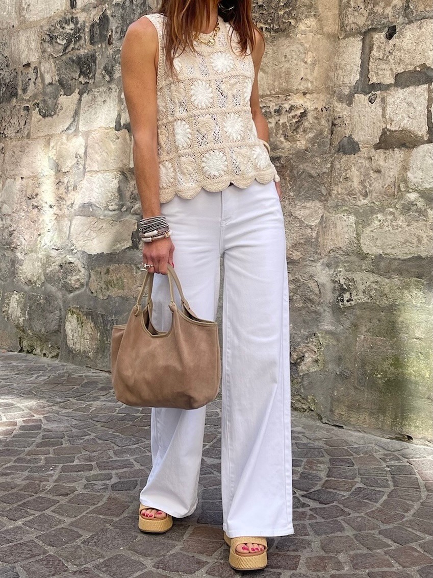 Top crochet beige