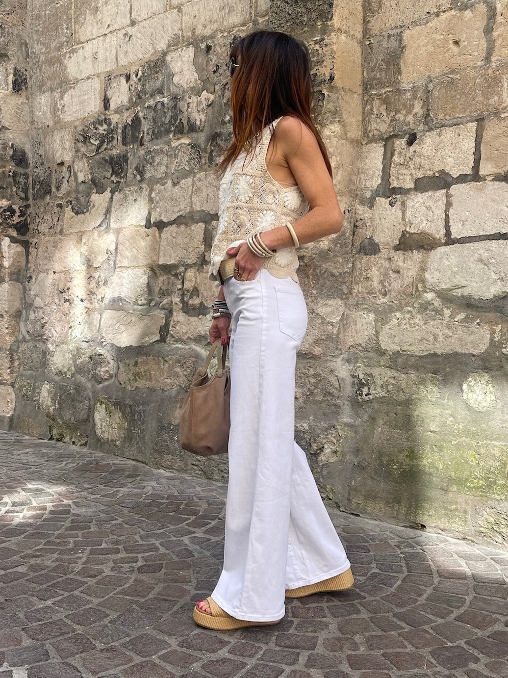 Top crochet beige