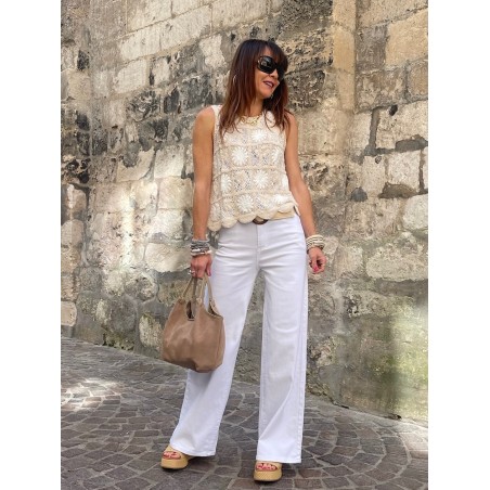 Top crochet beige