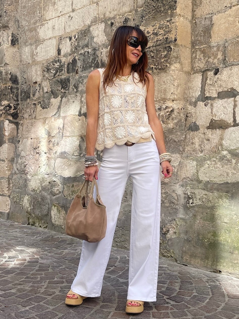 Top crochet beige