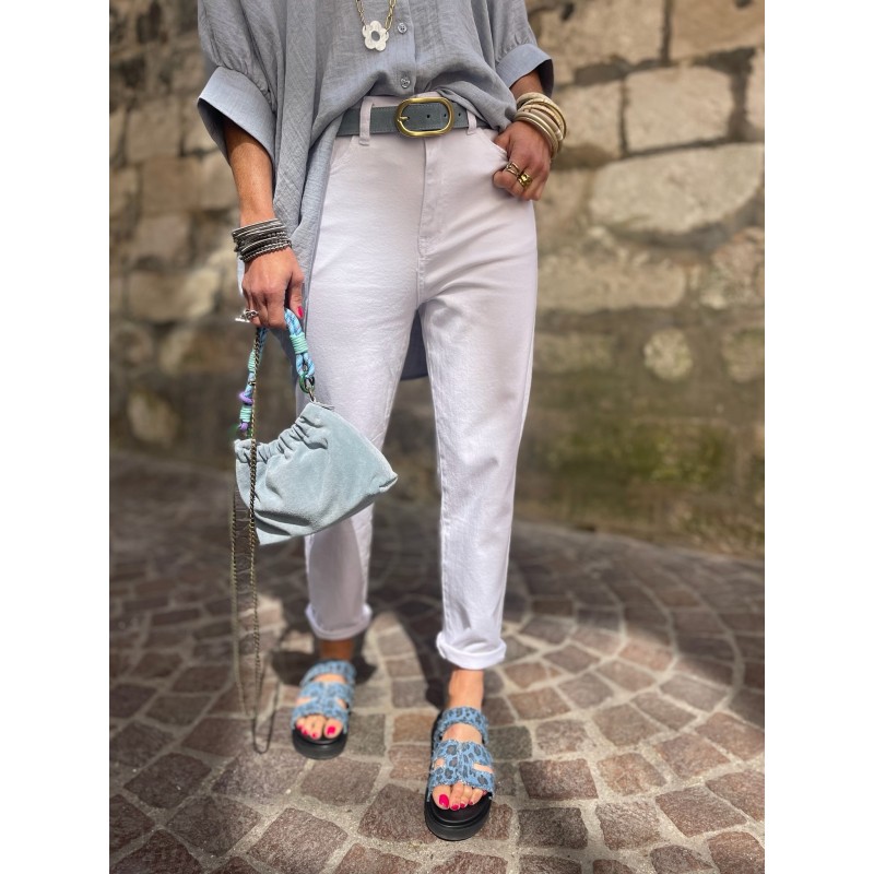 Jean mom fit blanc