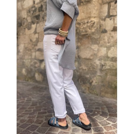 Jean mom fit blanc