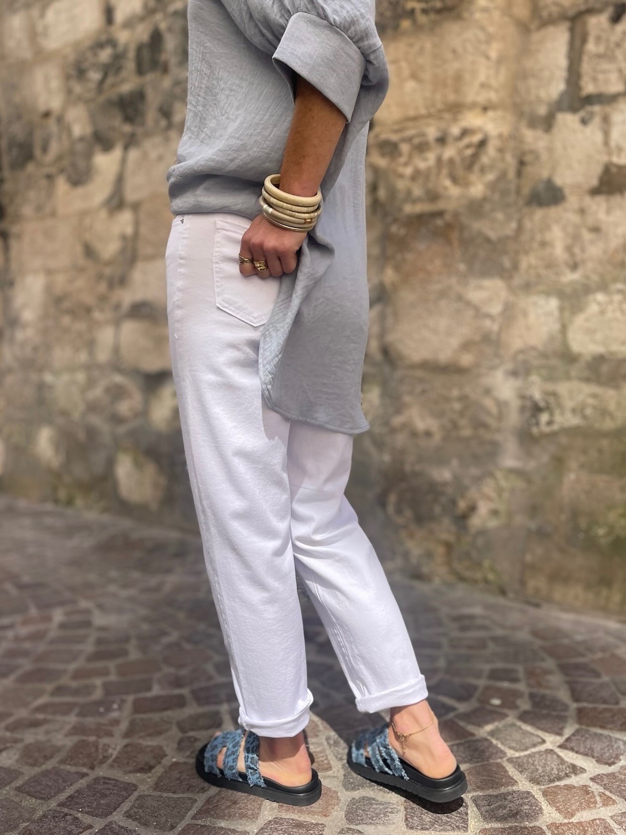 Jean mom fit blanc
