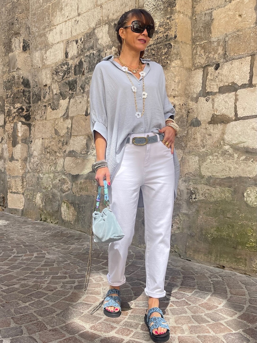 Jean mom fit blanc