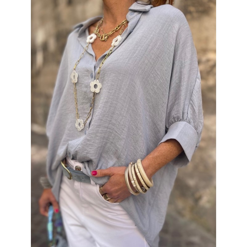 Chemise oversize bleue effet lin