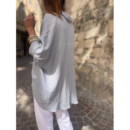 Chemise oversize bleue effet lin