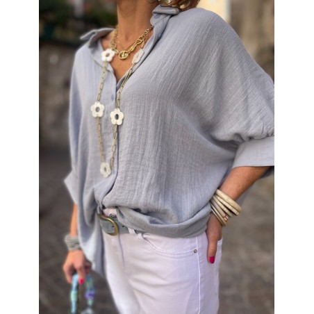 Chemise oversize bleue effet lin