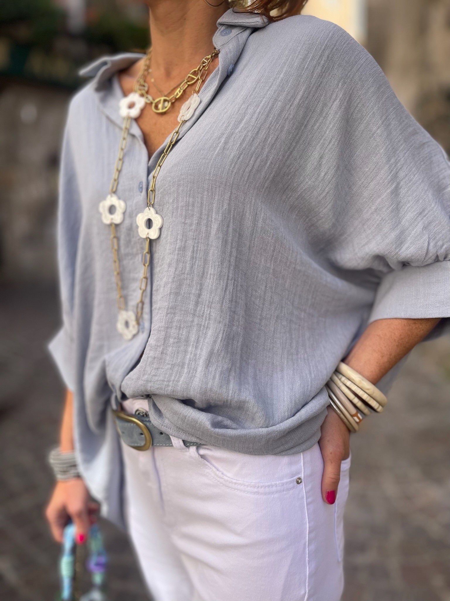 Chemise oversize bleue effet lin