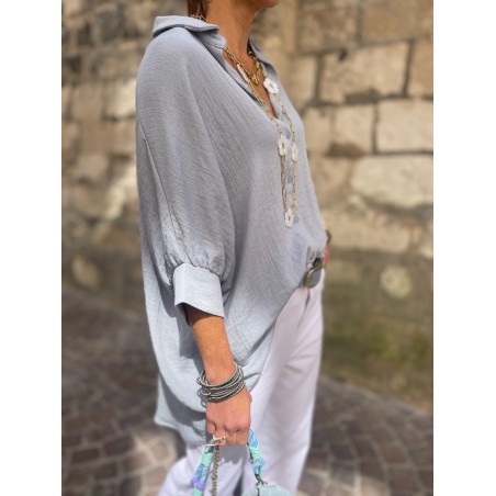 Chemise oversize bleue effet lin