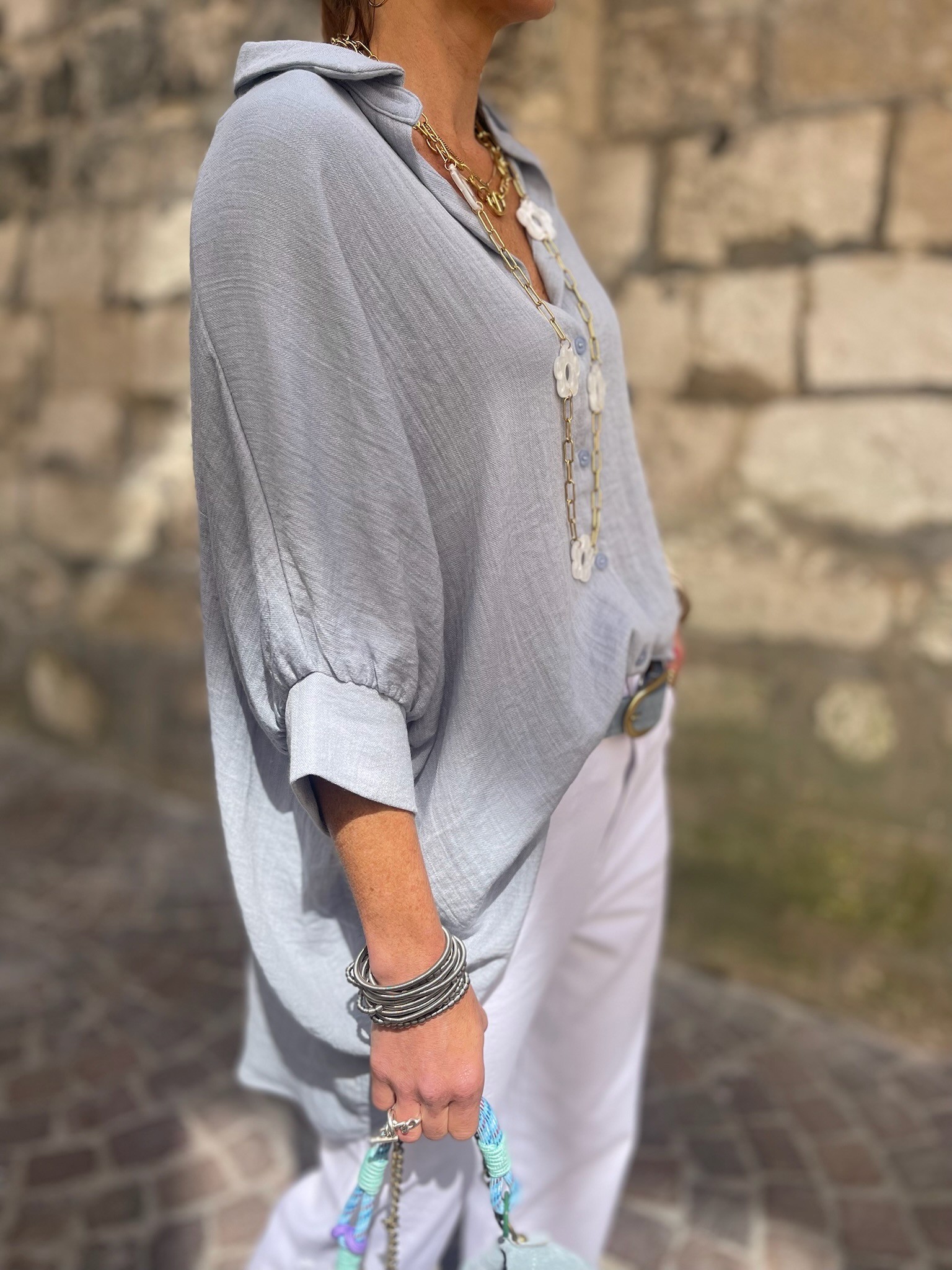 Chemise oversize bleue effet lin