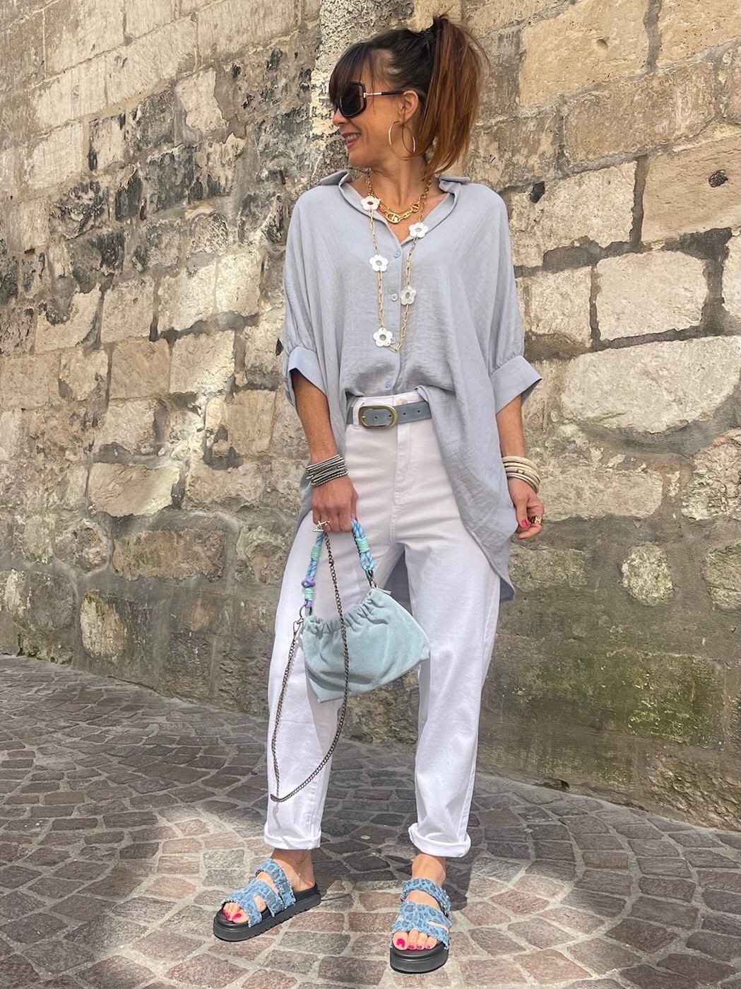 Chemise oversize bleue effet lin