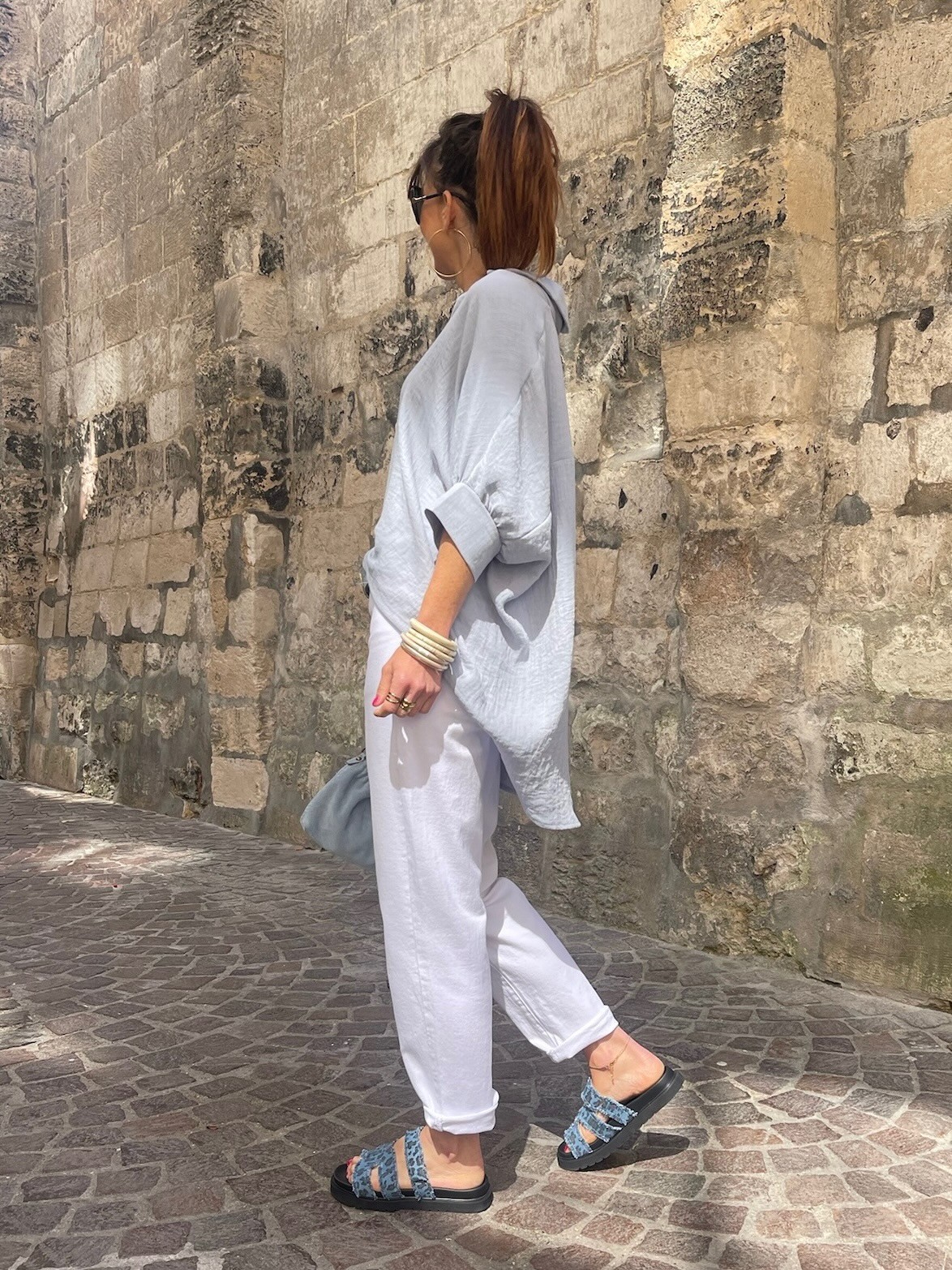 Chemise oversize bleue effet lin