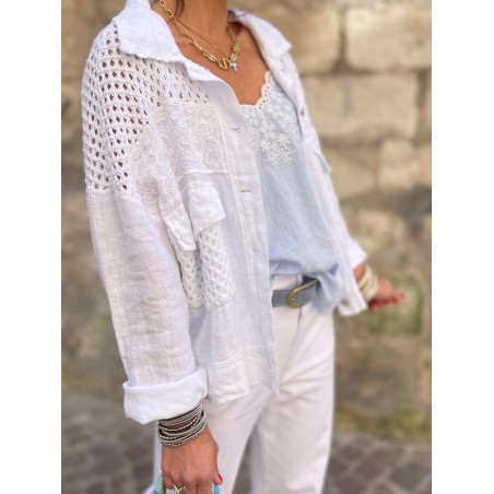 Veste ajourée lin blanc