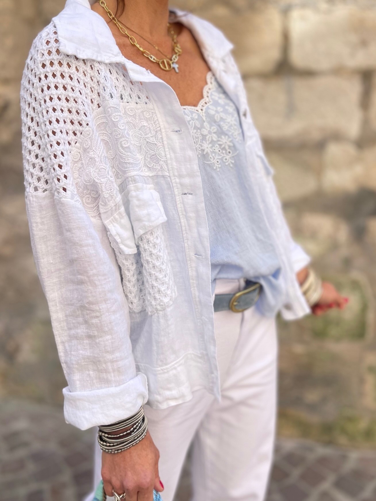 Veste ajourée lin blanc