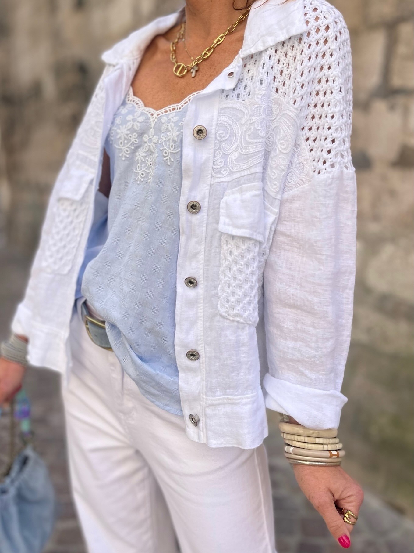 Veste ajourée lin blanc