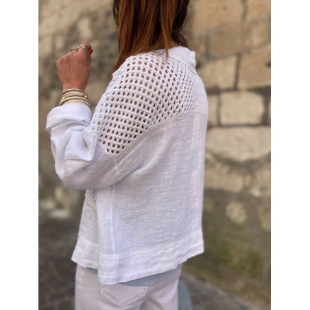 Veste ajourée lin blanc